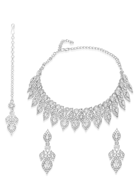 

VATSALYA creation Rhodium-Plated White Stone-Studded Necklace Jewellery Set