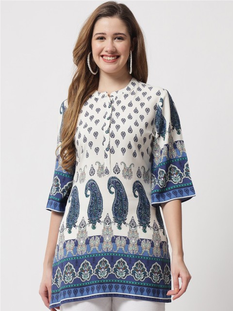 

Beatnik White Paisley Printed Flared Sleeves Kurti