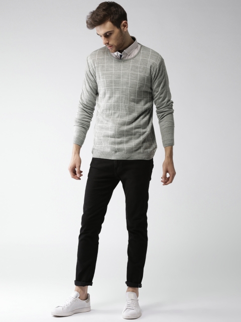 

Mast & Harbour Men Grey Melange Checked Pullover