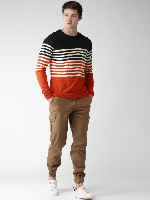 

Mast & Harbour Men Orange & Navy Striped Pullover