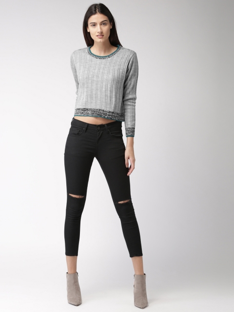 

Mast & Harbour Women Grey Self Design Pullover