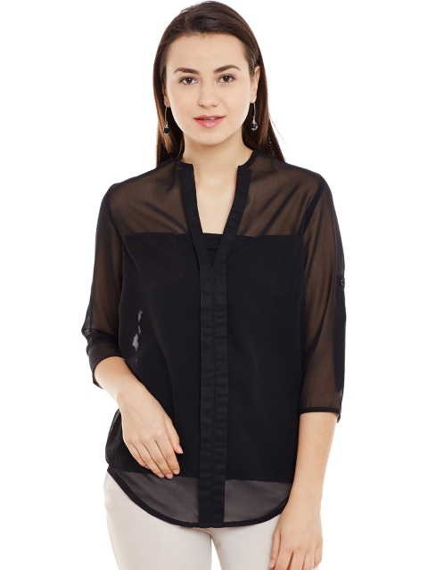 

The Gud Look Women Black Solid Sheer Top
