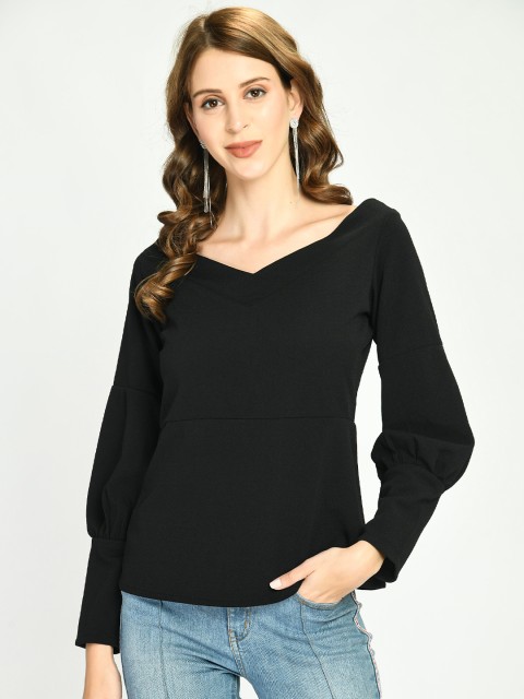 

IUGA Women Black Solid Knitted A-Line Top