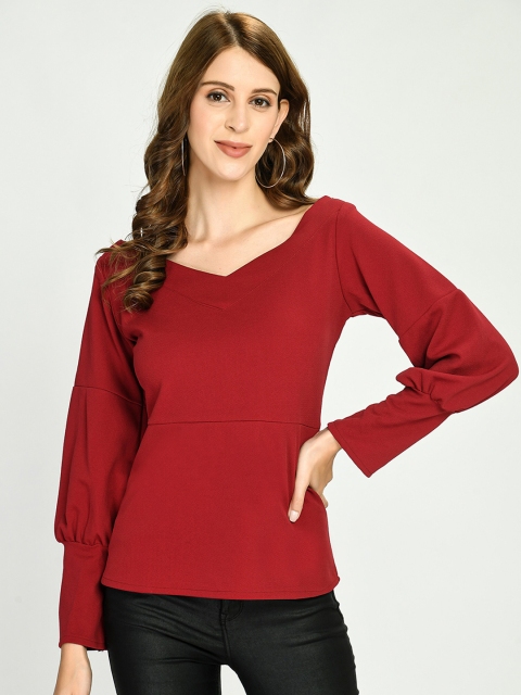 

IUGA Maroon Solid Knitted A-Line Top