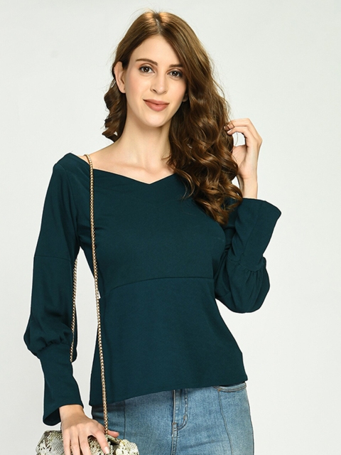 

IUGA Green Solid Knitted A-Line Top