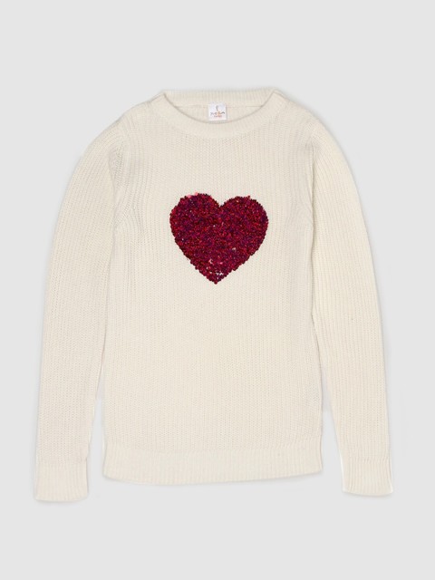 

PORTOBELLO Girls White & Maroon Pullover with Embellished Detail