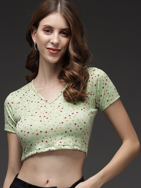 

Darzi Multicoloured & dirty white Print Crop Top, Multi