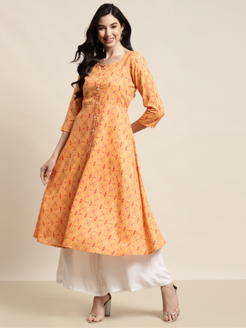 

Jompers Women Orange & Yellow Ethnic Motifs Printed A-Line Kurta