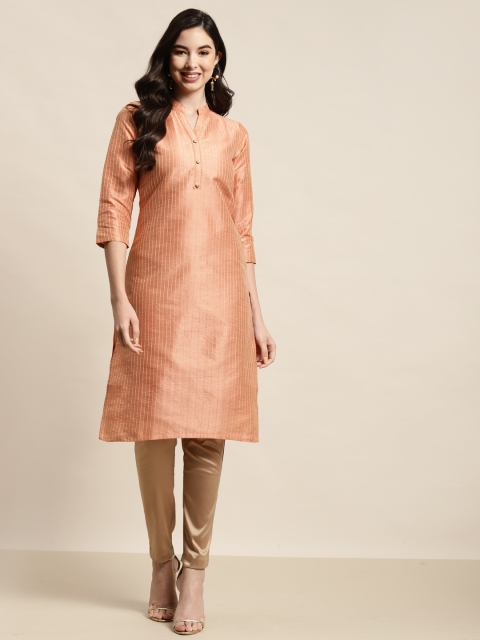 

Jompers Women Orange & Brown Embroidered Thread Work Kurta