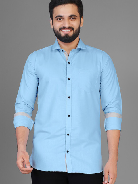 

KAJARU Men Turquoise Blue Slim Fit Casual Shirt