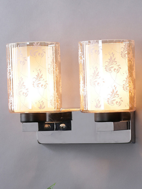 

THE LIGHT STORE Beige & Steel-Toned Printed Wall Lights