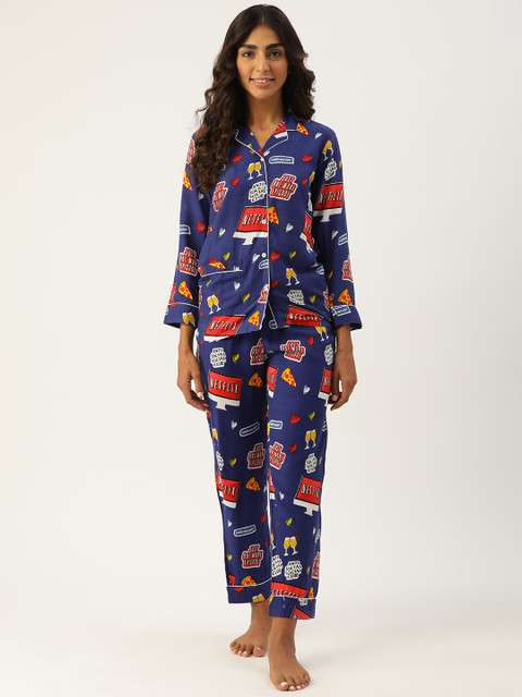 

MissKurti Women Blue & Red Printed Night suit