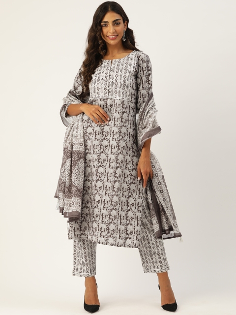 

MissKurti Women Grey Ethnic Motifs Printed Gotta Patti Pure Cotton Kurta with Trousers & With Dupatta