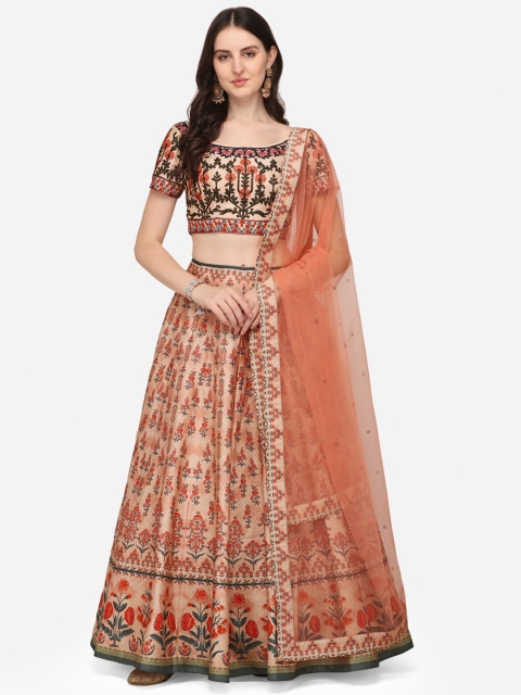 

SAPTRANGI Pink Embroidered Semi-Stitched Lehenga & Unstitched Blouse With Dupatta