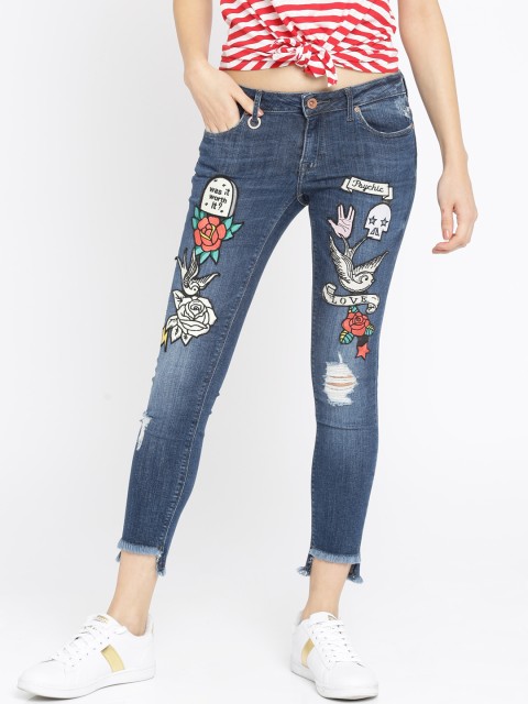 

ONLY Women Blue Skinny Fit Distressed Stretchable Jeans