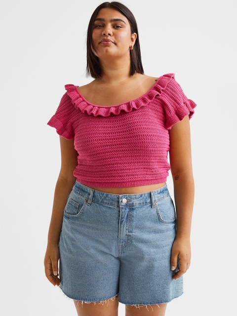 

H&M Plus Size Women Blue H&M+ High Waist Denim Shorts