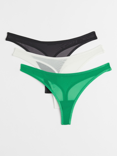 

H&M Women 3-Pack Mesh Thong Briefs, Black