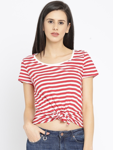 

ONLY Women Red & White Striped Round Neck T-shirt