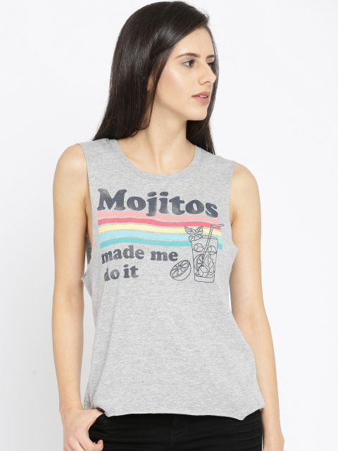 

ONLY Women Grey Melange Printed Round Neck T-shirt