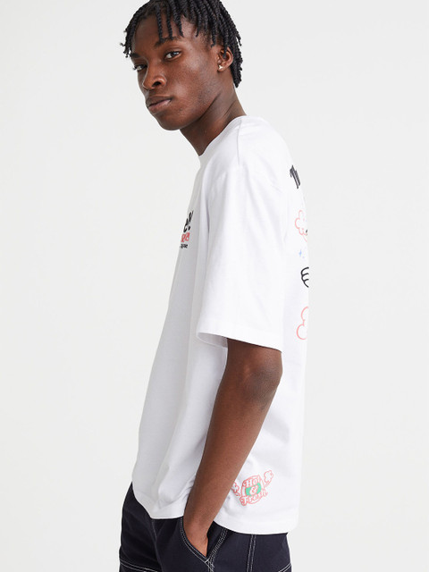 

H&M Men White Relaxed Fit Cotton T-shirt