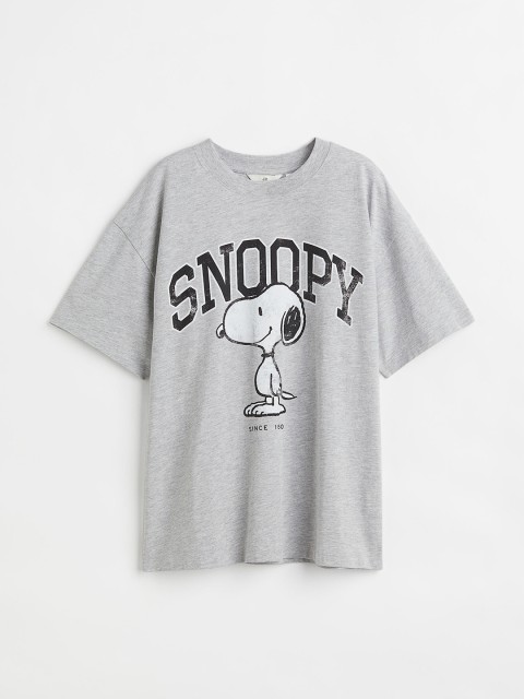 

H&M Women Grey Peanut Oversized Printed T-Shirt