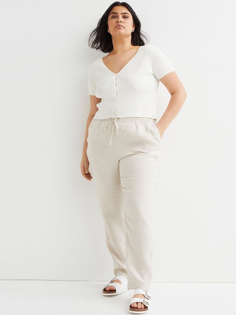

H&M+ Women Beige Linen Joggers