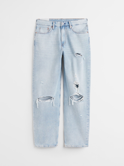 

H&M Men Blue Ripped Loose Jeans