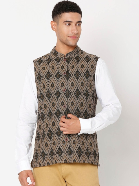 

SALWAR STUDIO Men Grey Woven-Design Reversible Pure Cotton Nehru Jackets
