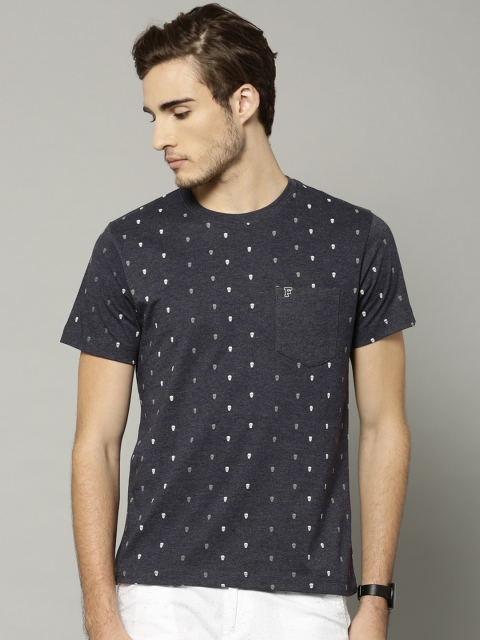 

French Connection Men Navy Printed Round Neck T-Shirt, Navy blue