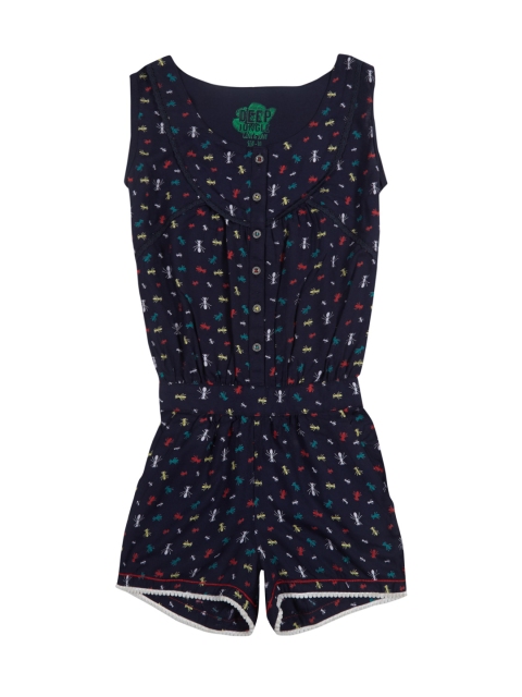 

Gini and Jony Girls Blue Printed Playsuit