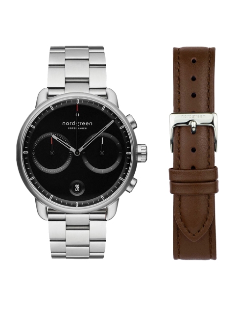 

Nordgreen Men Black Embellished Dial & Stainless Steel Bracelet Style Straps Analogue Watch, Silver