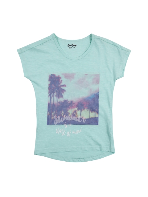 

Gini and Jony Girls Teal Blue Printed Top