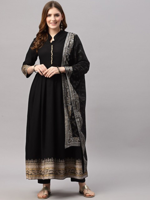 

JAIPURI BUNAAI Women Black Kurta with Palazzos & With Dupatta
