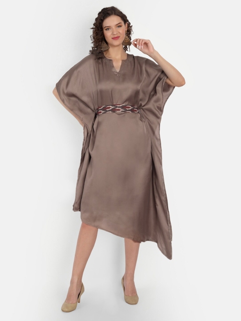 

JIRON Brown Kaftan Dress with Attached Belt