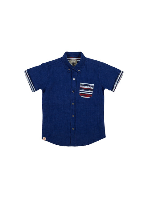 

Gini and Jony Boys Blue Regular Fit Solid Casual Shirt
