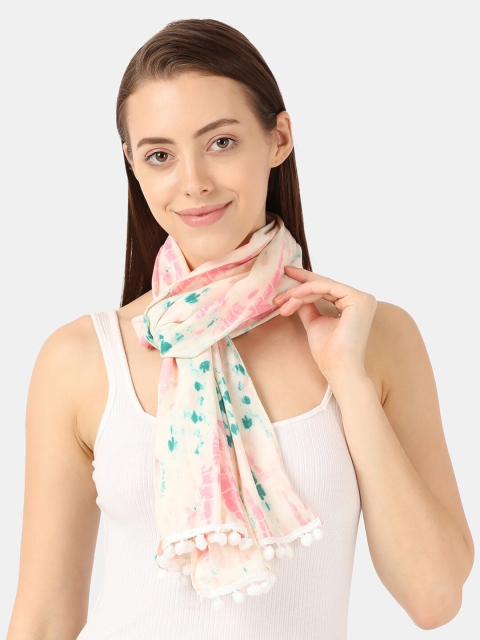 

Llak Jeans Women Cream-Coloured & Pink Printed Stole