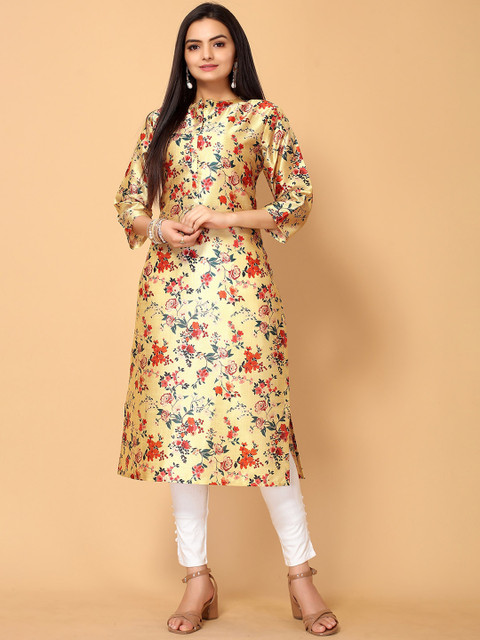 

Sangria Women Yellow Printed Poly Chanderi Kurtas