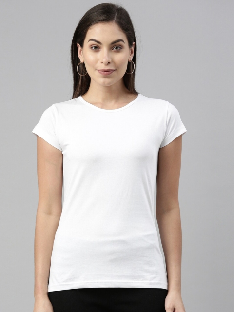 

macmerise Women White & ghost white Raw Edge T-shirt
