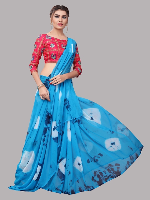 

Fashionuma Blue & White Tie and Dye Pure Georgette Saree