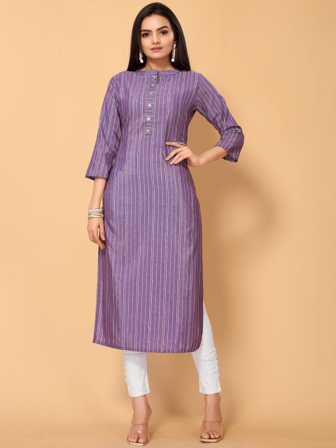 

all about you Women Mauve & very grape Striped Flared Sleeves Indie Prints Kurta