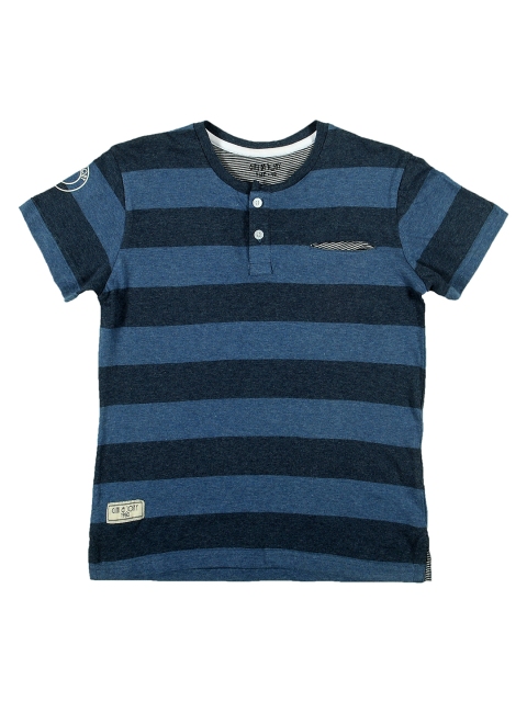 

Gini and Jony Boys Blue & Black Striped Henley Neck T-shirt