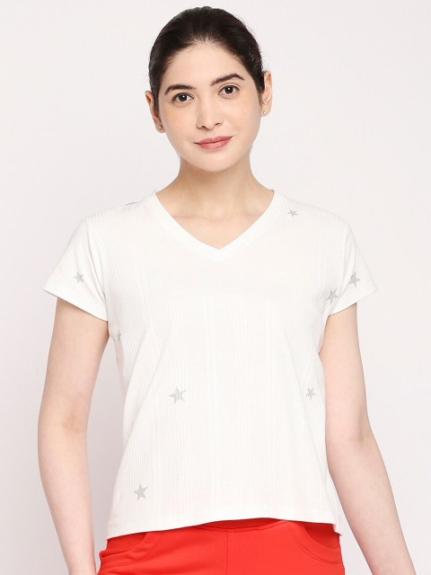 

Autumn Hues Women White V-Neck T-shirt