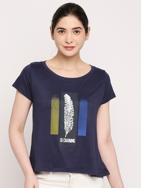 

Autumn Hues Women Blue Printed T-shirt