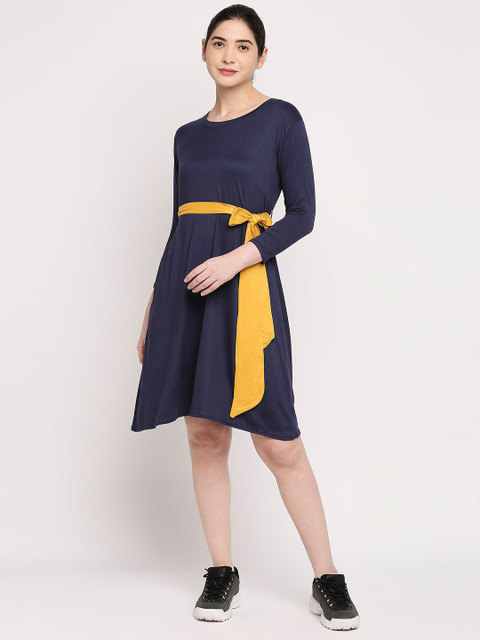 

Autumn Hues Blue Colourblocked Dress