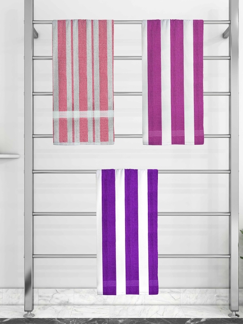 

Athom Trendz Set Of 3 Striped 210 GSM Cotton Bath Towels, Pink