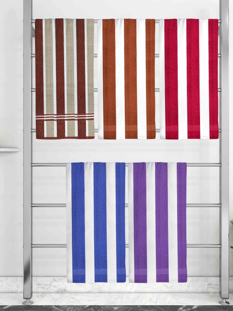 

Athom Trendz Set Of 5 Striped 210 GSM Pure Cotton Bath Towels, Purple