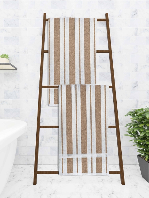 

Athom Trendz Set Of 2 Striped 210 GSM Pure Cotton Bath Towels, Multi