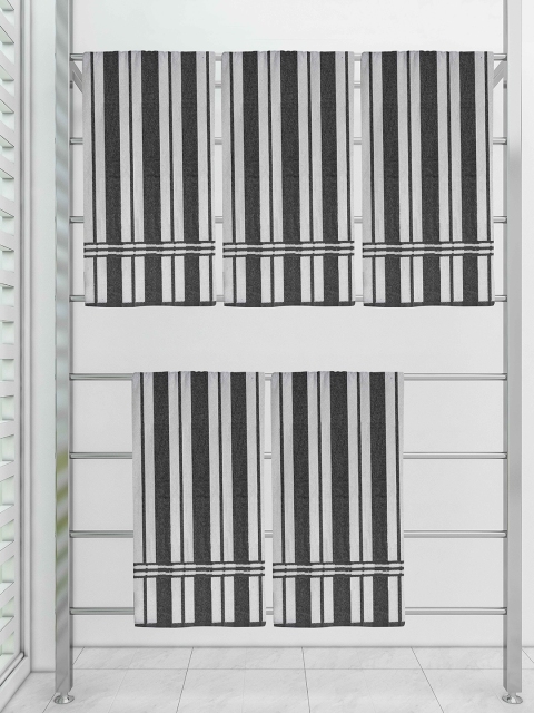 

Athom Trendz Set Of 5 Striped Pure Cotton 210 GSM Bath Towel, White