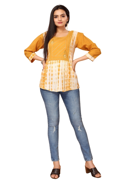 

Nimayaa Mustard Yellow Geometric Print Peplum Top