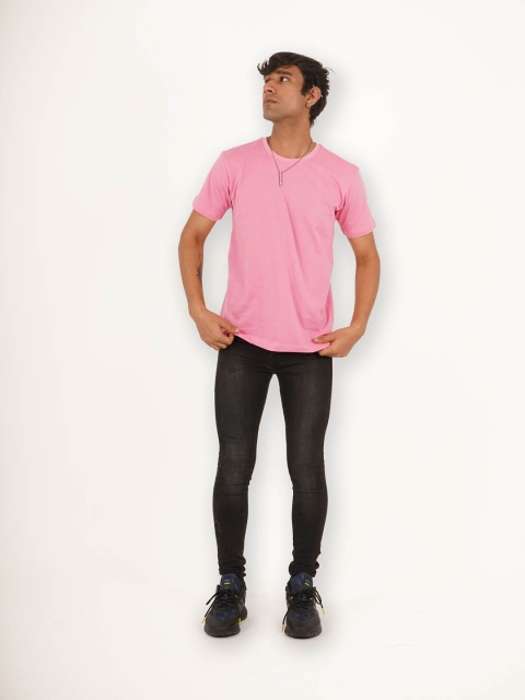 

Melangebox Men Pink Henley Neck T-shirt